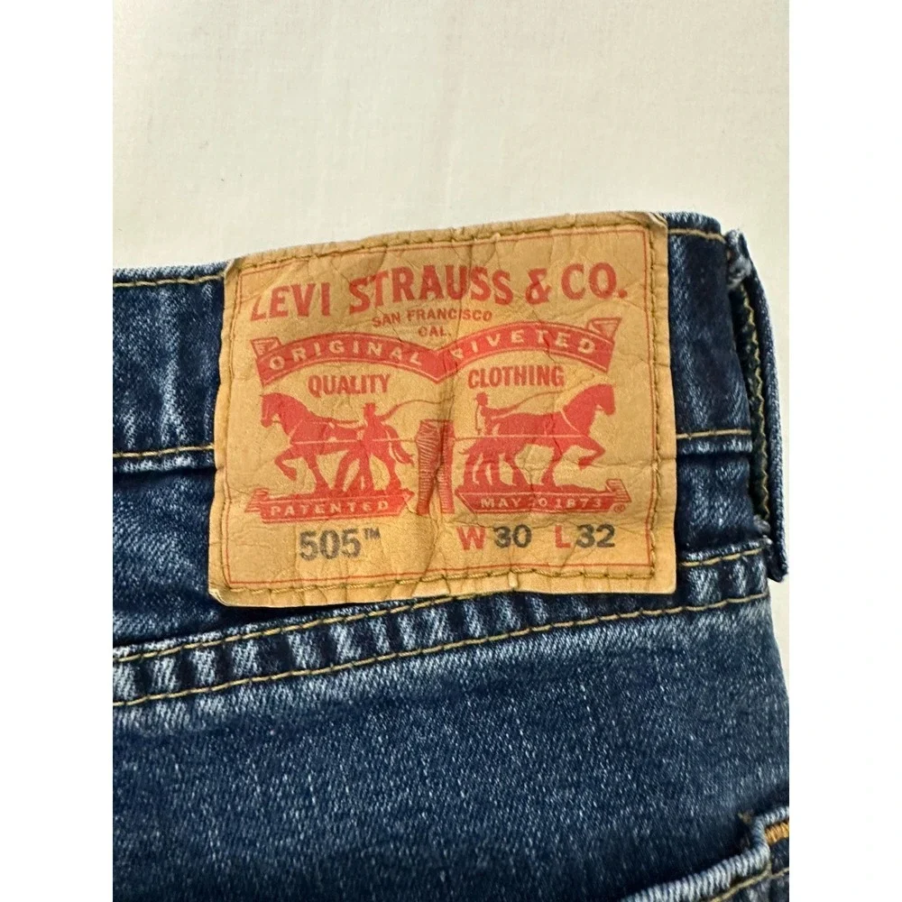 Levis 505 Jeans Mens 30x32 29x30Blue Regular Fit Straight Med Wash Denim Stretch